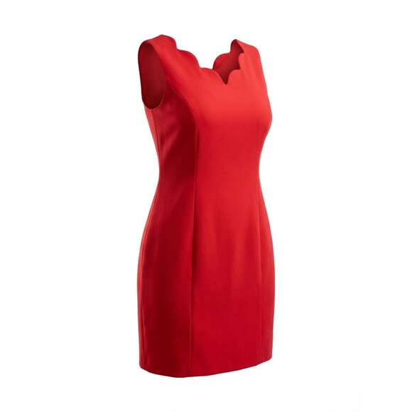 Talbots Scalloped Neck Sleeveless Sheath Dress Size 12 Hot Pink 36" Long‎ - Picture 4 of 9